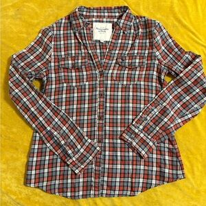 Abercrombie & Fitch orange and Blue Checkered Shirt! Womens size medium!